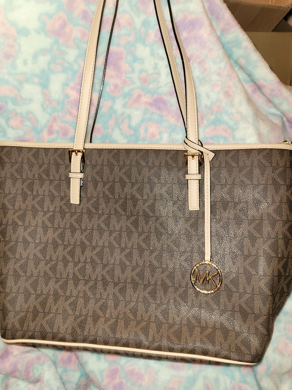 Michael Kors Brown Logo Tote Bag with Cream Trim